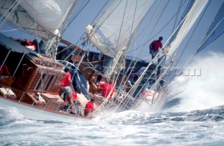 Classic schooner Adela in rough seas