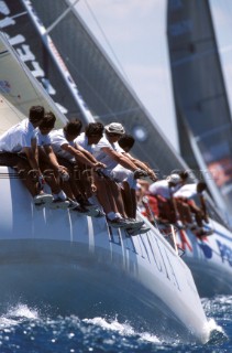 Crew on windward rail beating up wind