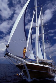 Charter yacht cruising in the Maldives