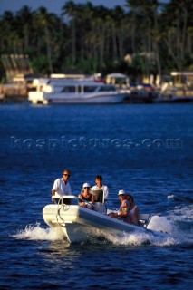 Going ashore in a tender (dinghy) in the Caribbean