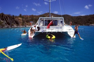 Charter guests enjoy a vacation on the Royal Cape catamaran, Caribbean