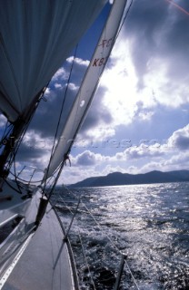 Sailing on board under dramatic sky