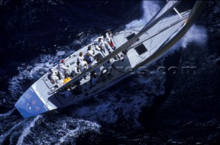 Aerial view of Stars & Stripes at the Americas Cup in 1987