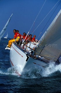 Crew on windward rail of Swan 44 Flamboyant