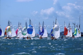 Fleet of X boats competing at Cowes Week, Isle of Wight