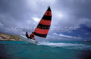 Man sailing beach catamaran Lizard Island Australia