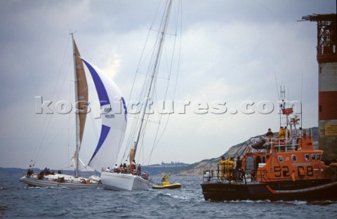 Seastart and the Yarmouth Arun 52 RNLI lifboat standing by as the Beneteau Spirit of the North crash