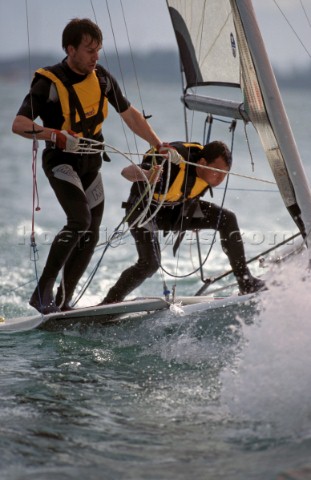 Crew tacking on a 49er