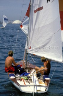 Two crew racing a Flying Dutchman down wind