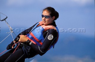 470 crew on trapeze Hyeres Olympic regatta 2000