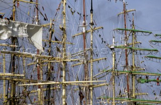 Tall ship masts dressed in colours