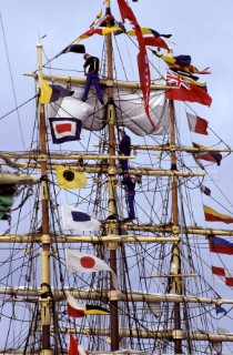 Tall ship masts dressed in colours