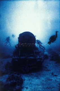 Divers With Sunk Locomotive Medium Format