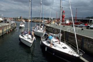 Boats entering a lock