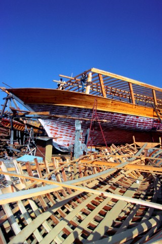 Wooden boat building in Caicchi Shipyard Turkey