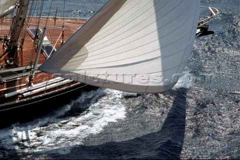 Detail of headsail of Swan 53 underway