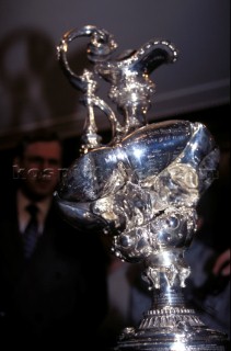 The damaged Americas Cup after it was sabotaged by an angry New Zealander.