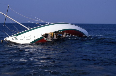 Damaged Hull  off Newport Wreck of a sailing yacht Newport Rhode Island USA