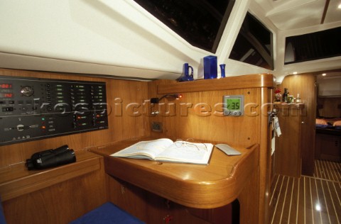 Chart table and interior of Wanquiez 40 cruising yacht