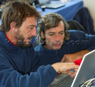 Le Havre 2 November 2003 Transat Jacques Vabre 2003 Posponed start for the Trimaran for bad meteo conditions: Giovanni Soldini and Vittorio Malingri TIM check the weather condition for the Start of the Jacques Vabre