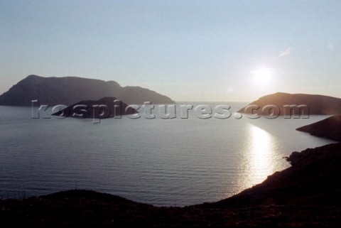 View over islands at sunset