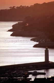 Mediterranean port at sunset