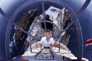 Lighthouse keeper on climbs up to the top on the Fastnet rock