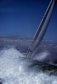 Yacht plunging into big seas