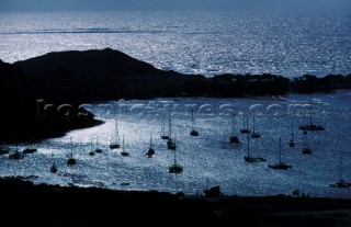 Yachts anchored in a natural harbour, Antigua, Caribbean