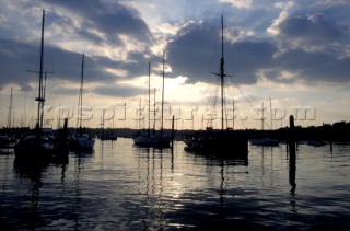 Boats moored in anchorage.