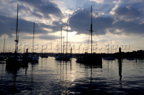 Boats moored in anchorage