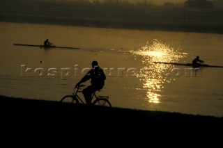 Rowing at sunset