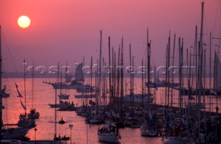 Masts in marina on river Hamble, UK.