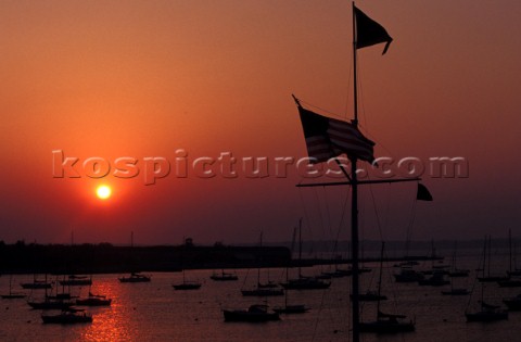 Flags flying at the New York Yacht Club in Newport Rhode Island USA