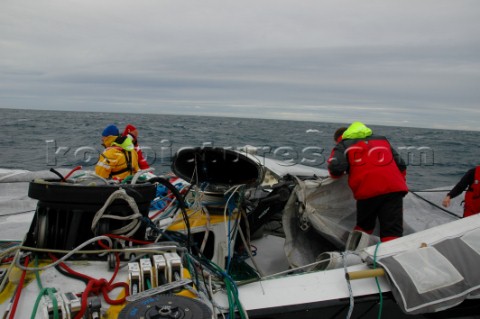 Injured feet of a crew bandaged by the onboard doctor Anders has severe allergic reaction to his boo