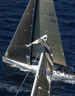 Maxi Alexia breaks mast in collision with Leopard.  Maxi Yacht Rolex Cup 2003, Porto Cervo Sardinia