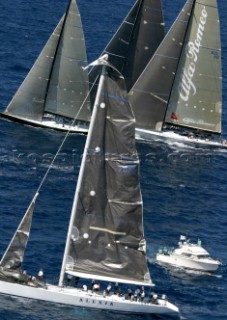 Maxi Alexia breaks mast in collision with Leopard.  Maxi Yacht Rolex Cup 2003, Porto Cervo Sardinia