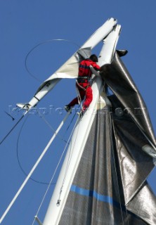 Alexia breaks mast in collision with Leopard. Maxi Yacht Rolex Cup 2003, Porto Cervo Sardinia