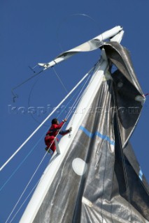 Alexia breaks mast in collision with Leopard. Maxi Yacht Rolex Cup 2003, Porto Cervo Sardinia