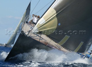 Wally yacht powering upwind. Maxi Yacht Rolex Cup 2003, Porto Cervo Sardinia