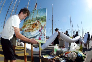 Cannes, France 25 September 2003. Prada Challenge for Classic Yachts - Regates Royales 2003. Third day - no racing for heavy wind conditions . the dockside. Photo:Guido Cantini/