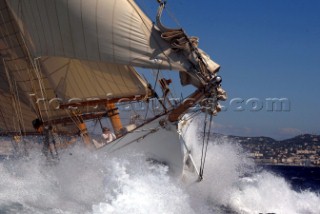 Cannes, France 25 September 2003. Prada Challenge for Classic Yachts - Regates Royales 2003. Third day - no racing for heavy wind conditions . Lelantina. Photo:Guido Cantini/