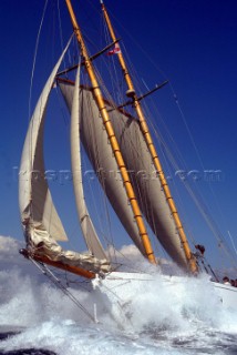 Cannes, France 25 September 2003. Prada Challenge for Classic Yachts - Regates Royales 2003. Third day - no racing for heavy wind conditions . Lelantina. Photo:Guido Cantini/