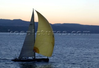 Messina - 26 October 2003. Rolex Middle Sea Race 2003. Sunset at the Messina Strait for Leopard