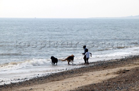 Children with dogs on Southwold beach