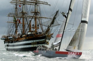 Auckland New Zealand - AmericaÕs Cup 2003. 19 10 2002 Luna Rossa welcomes the The Italian Navy Training Ship ÒAmerigo VespucciÓ  into Auckland.