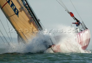 Le Havre 1 November 2003. Transat Jacques Vabre 2003. Start of the Monohulls: Hellomoto.  Kos Picture Source