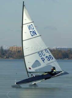 Balatonfured 17 January 2004. DN Ice World Championship 2004 on the Balaton lake:. Carol Jablonski POL. Seven  Time Ice Sailing World Champion. . Carol will be the skipper of  Toscana Challenge, the new Italian Team for the next Americas Cup.