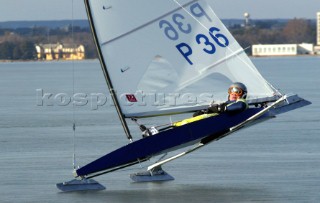 Balatonfured 17 January 2004. DN Ice World Championship 2004 on the Balaton lake:. Carol Jablonski POL. Seven  Time Ice Sailing World Champion. . Carol will be the skipper of  Toscana Challenge, the new Italian Team for the next Americas Cup.