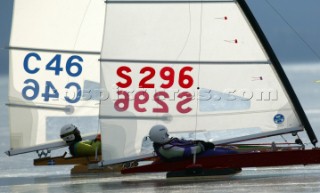 Gyenesdias 22 January 2004. DN ICE SAILING WORLD CHAMPIONSHIP. Ola Moller S 296 - Mati Hool C 46.